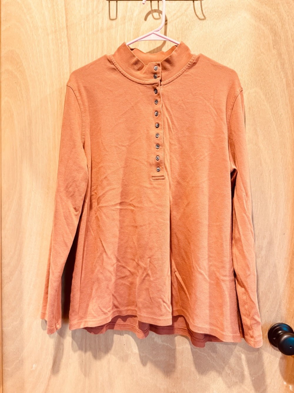 Natural Reflections Long-Sleeve Mock Neck Button Top - Terracotta